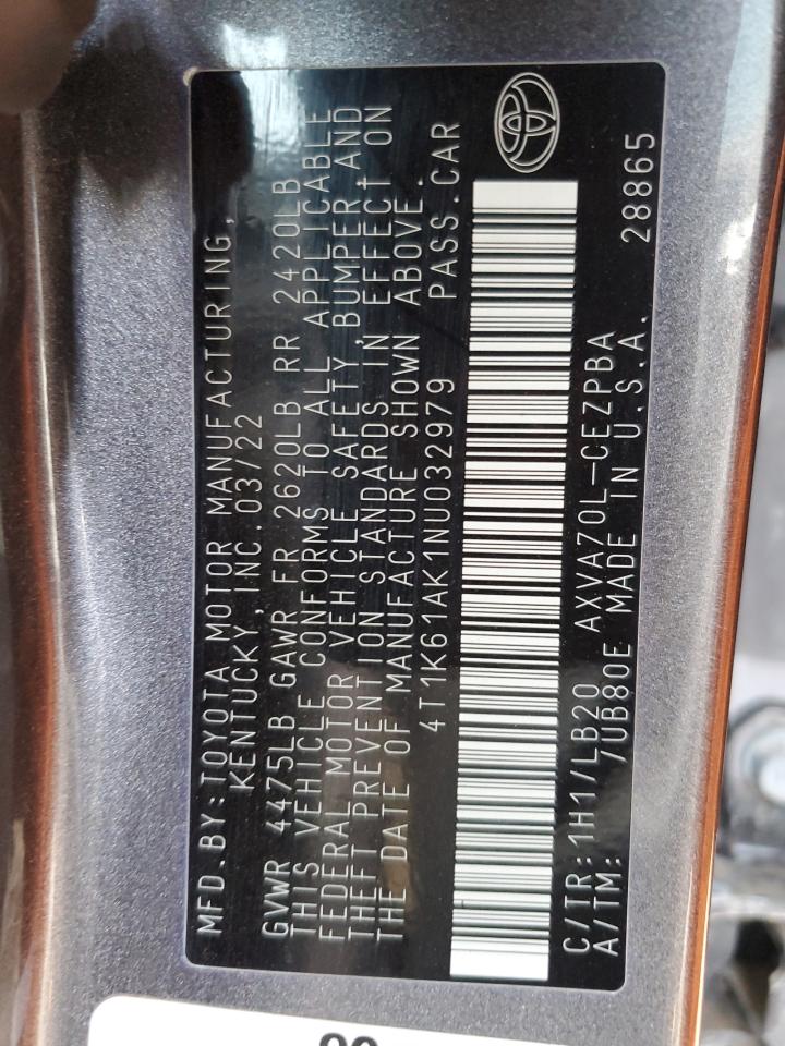 2022 TOYOTA CAMRY XSE VIN:4T1K61AK1NU032979