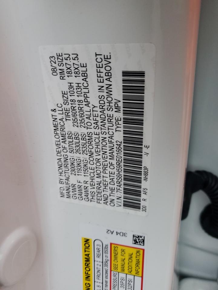 2024 HONDA CR-V SPORT VIN:7FARS6H59RE016642