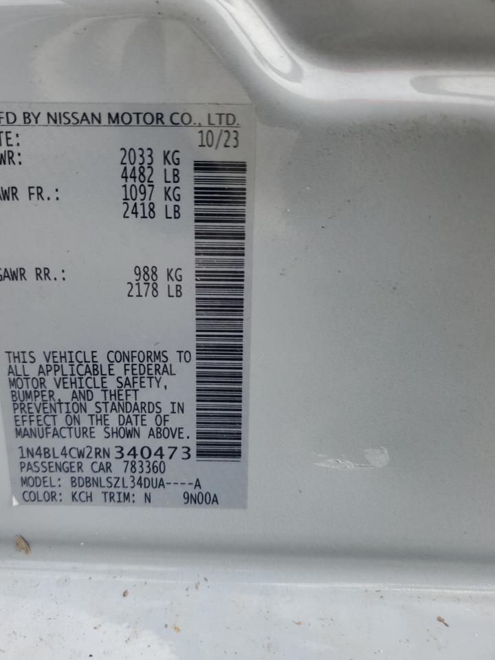 2024 NISSAN ALTIMA SR VIN:1N4BL4CW2RN340473