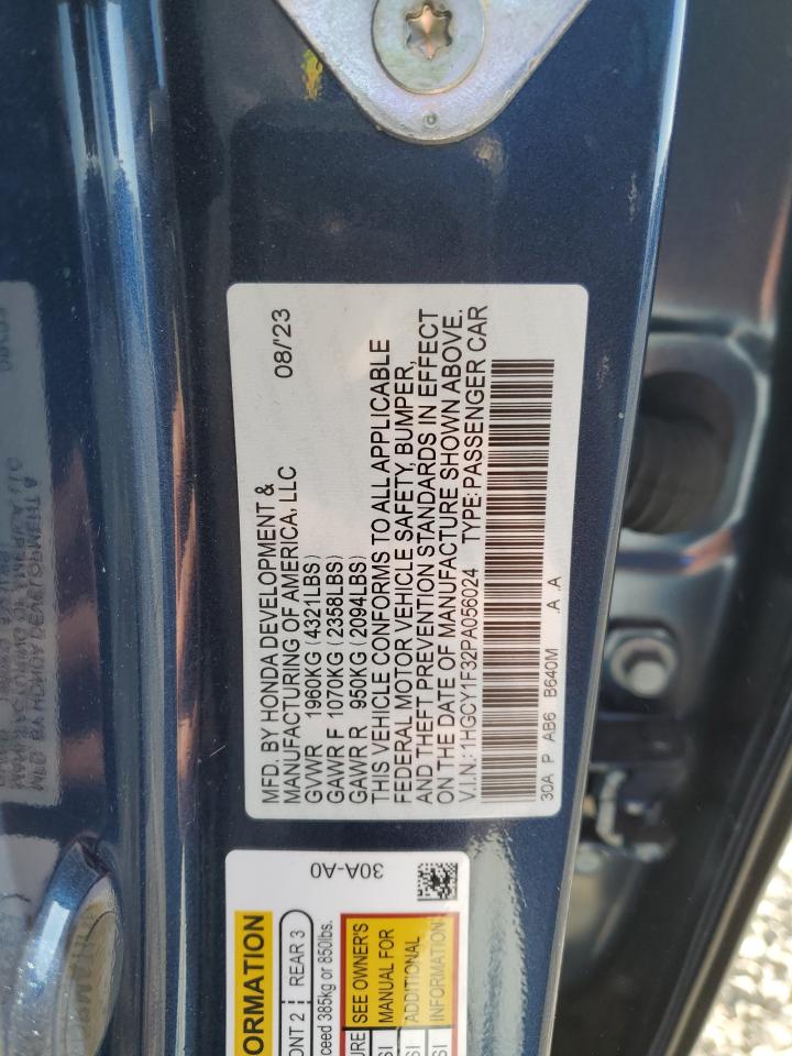 2023 HONDA ACCORD EX VIN:1HGCY1F32PA056024