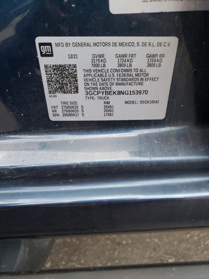 2022 CHEVROLET SILVERADO LTD K1500 CUSTOM VIN:3GCPYBEK8NG153970