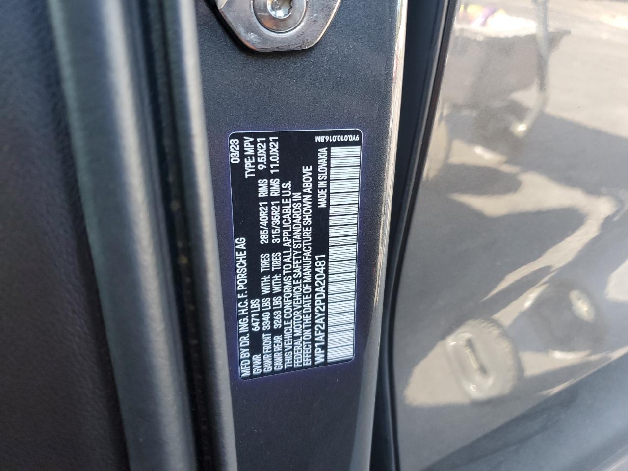 2023 PORSCHE CAYENNE TURBO VIN:WP1AF2AY2PDA20481