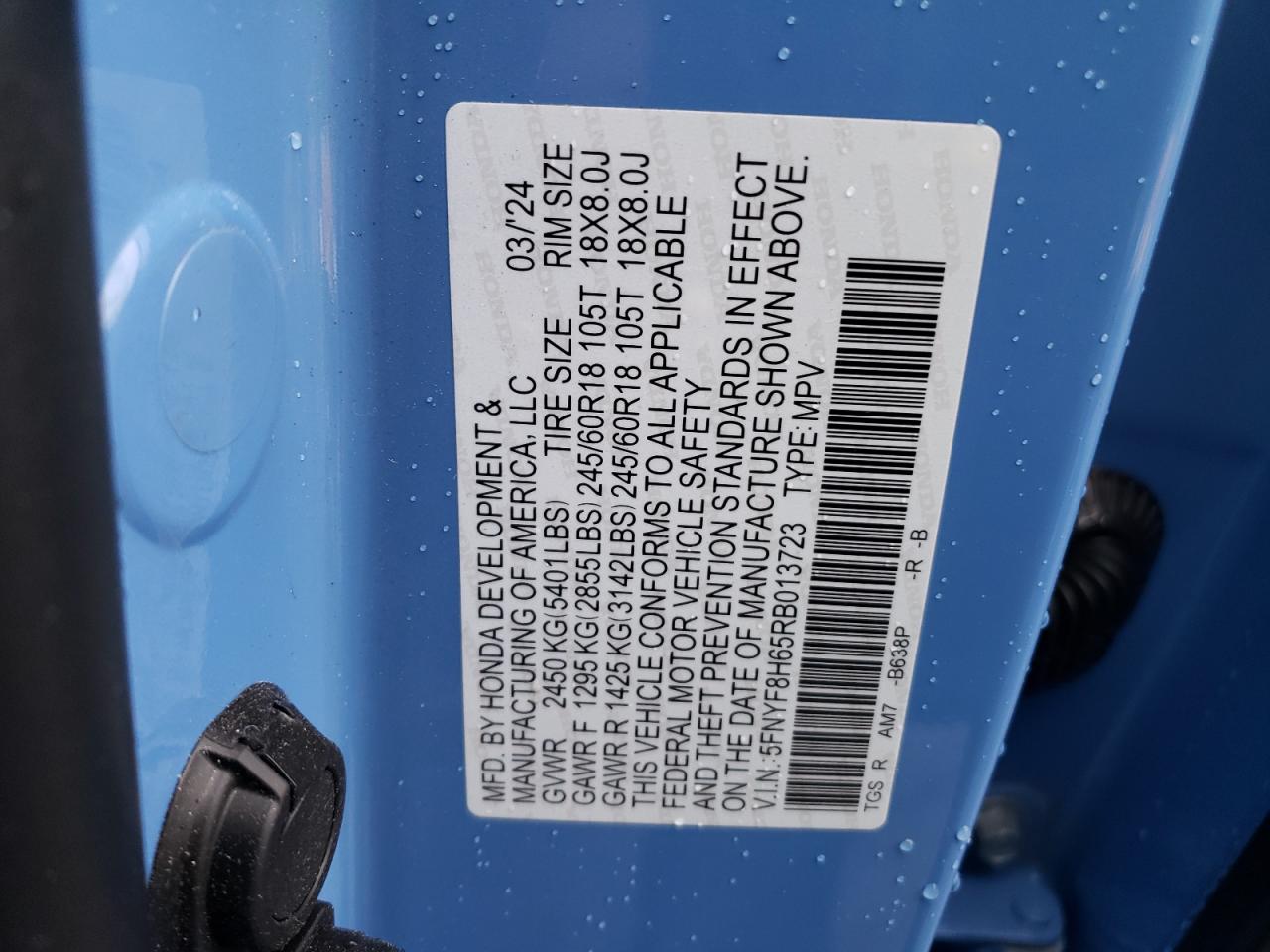 2024 HONDA PASSPORT TRAIL SPORT VIN:5FNYF8H65RB013723
