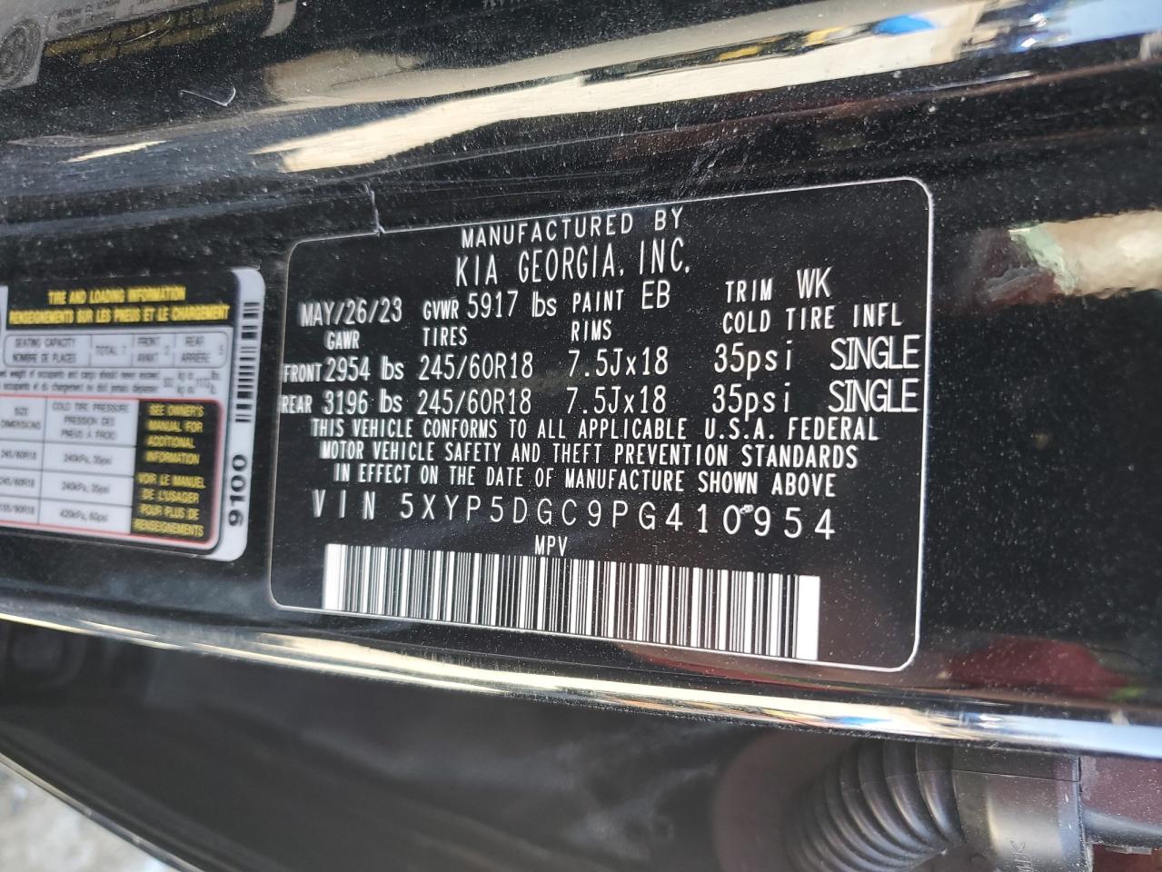 2023 KIA TELLURIDE SX VIN:5XYP5DGC9PG410954