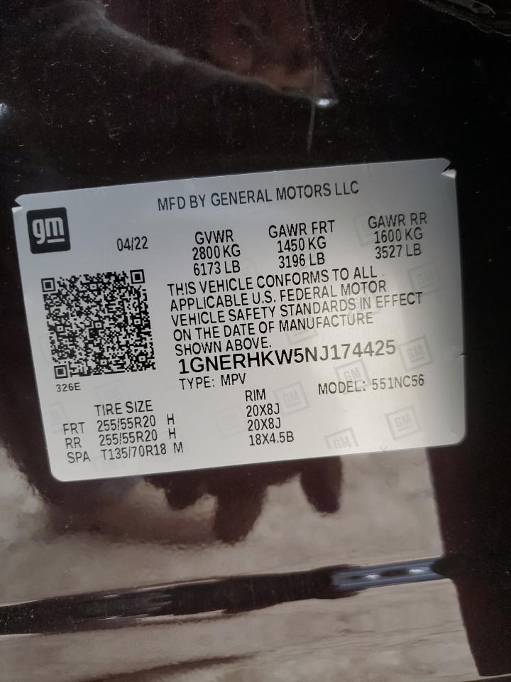 2022 CHEVROLET TRAVERSE LT VIN:1GNERHKW5NJ174425