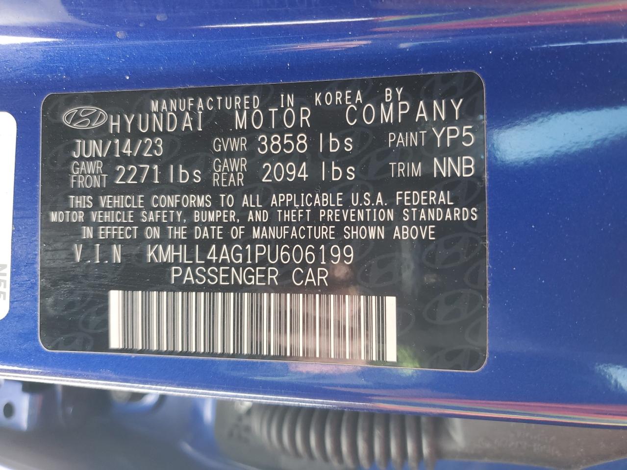 2023 HYUNDAI ELANTRA SE VIN:KMHLL4AG1PU606199