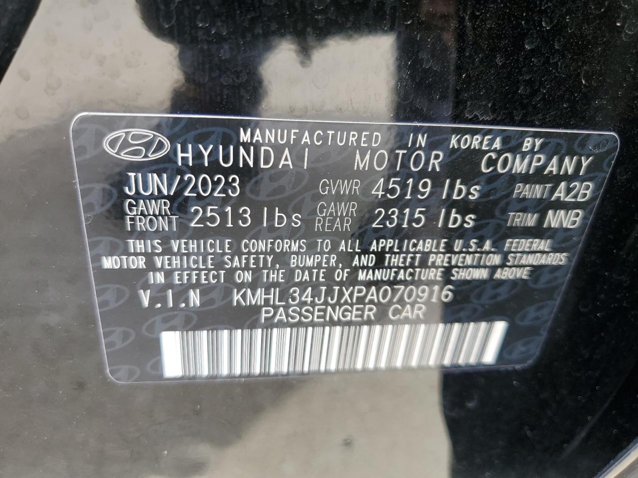 2023 HYUNDAI SONATA HYBRID VIN:KMHL34JJXPA070916