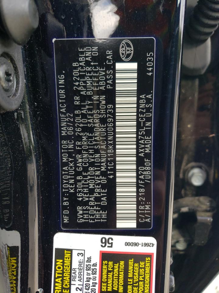 2022 TOYOTA CAMRY LE VIN:4T1C11BKXNU069739