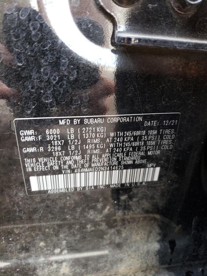 2022 SUBARU ASCENT PREMIUM VIN:4S4WMAED2N3414625