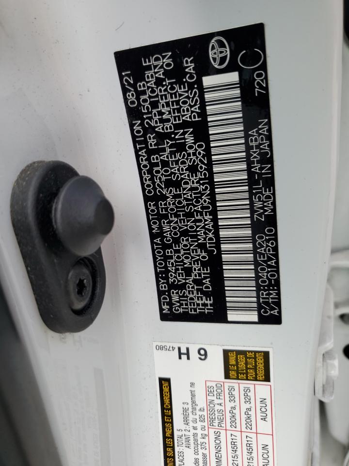 2022 TOYOTA PRIUS NIGHT SHADE VIN:JTDKAMFU9N3159290