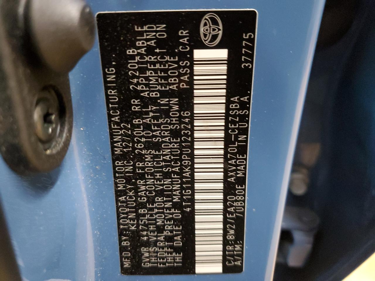 2023 TOYOTA CAMRY SE NIGHT SHADE VIN:4T1G11AK9PU123246