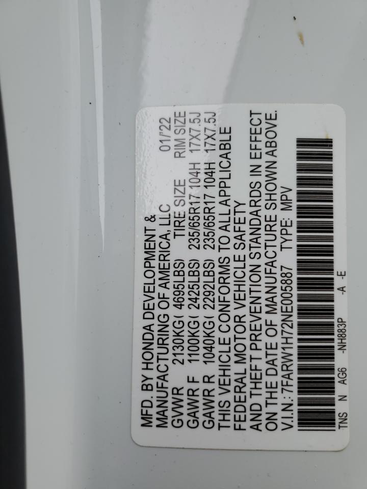 2022 HONDA CR-V SE VIN:7FARW1H72NE005887