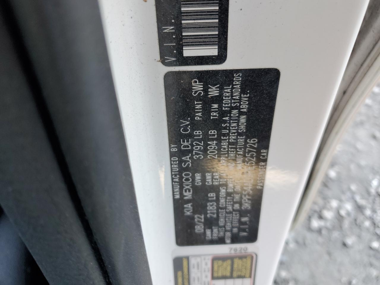 2023 KIA FORTE GT LINE VIN:3KPF54AD9PE525726