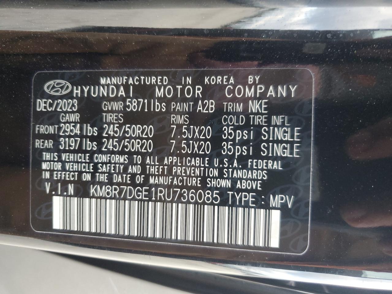 2024 HYUNDAI PALISADE CALLIGRAPHY VIN:KM8R7DGE1RU736085
