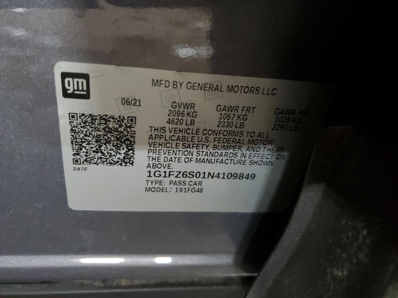 2022 CHEVROLET BOLT EUV PREMIER VIN:1G1FZ6S01N4109849