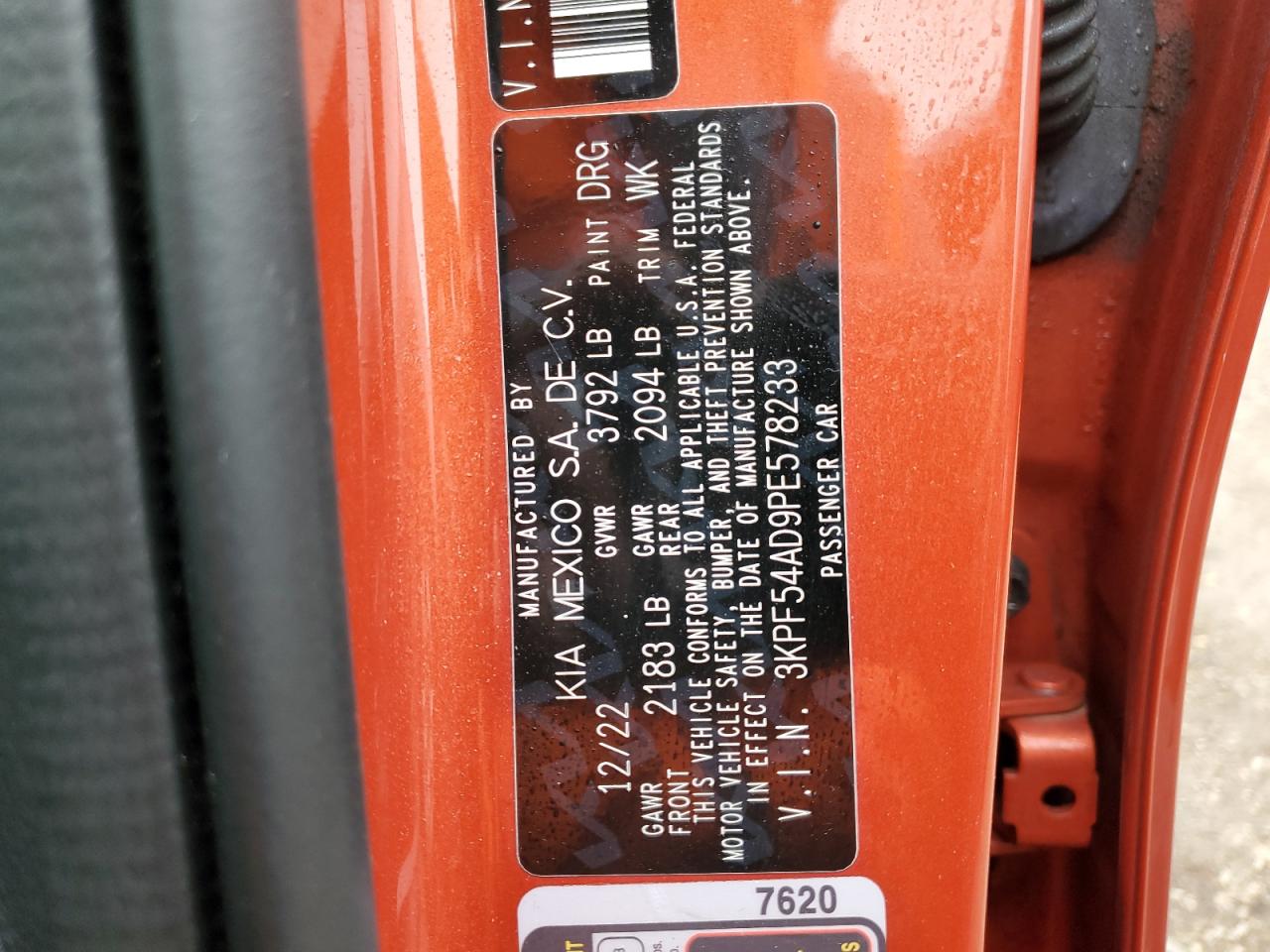2023 KIA FORTE GT LINE VIN:3KPF54AD9PE578233