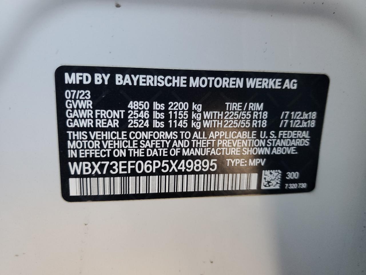 2023 BMW X1 XDRIVE28I VIN:WBX73EF06P5X49895