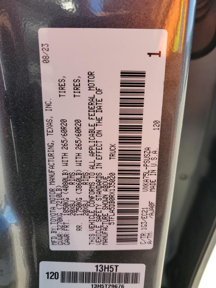 2024 TOYOTA TUNDRA CREWMAX SR VIN:5TFLA5DB0RX135020