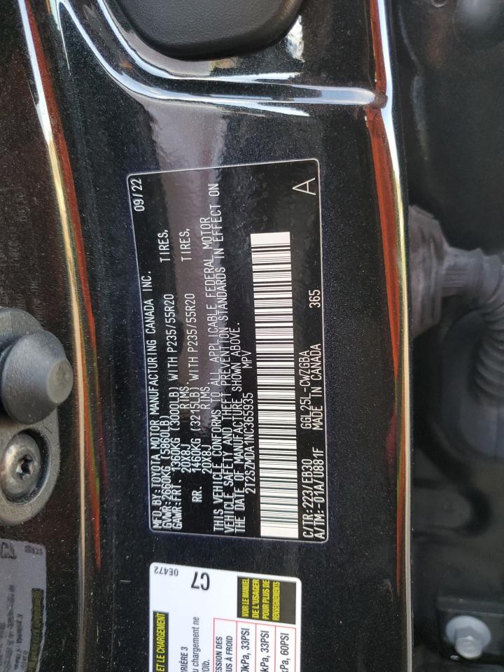 2022 LEXUS RX 350 F SPORT VIN:2T2SZMDA1NC365935