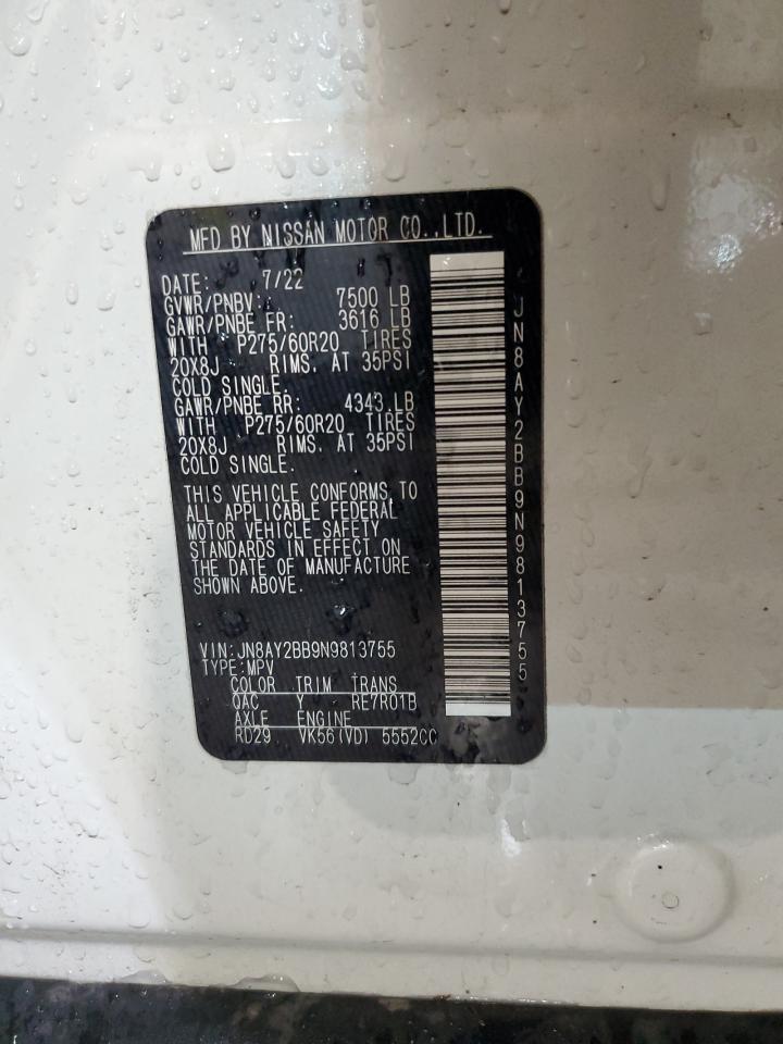 2022 NISSAN ARMADA SL VIN:JN8AY2BB9N9813755