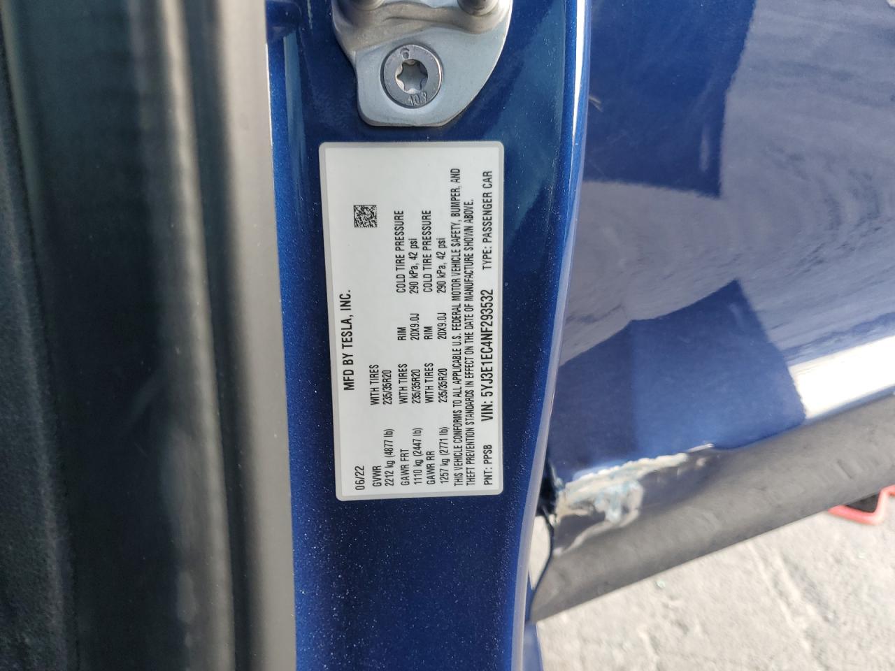 2022 TESLA MODEL 3  VIN:5YJ3E1EC4NF293532