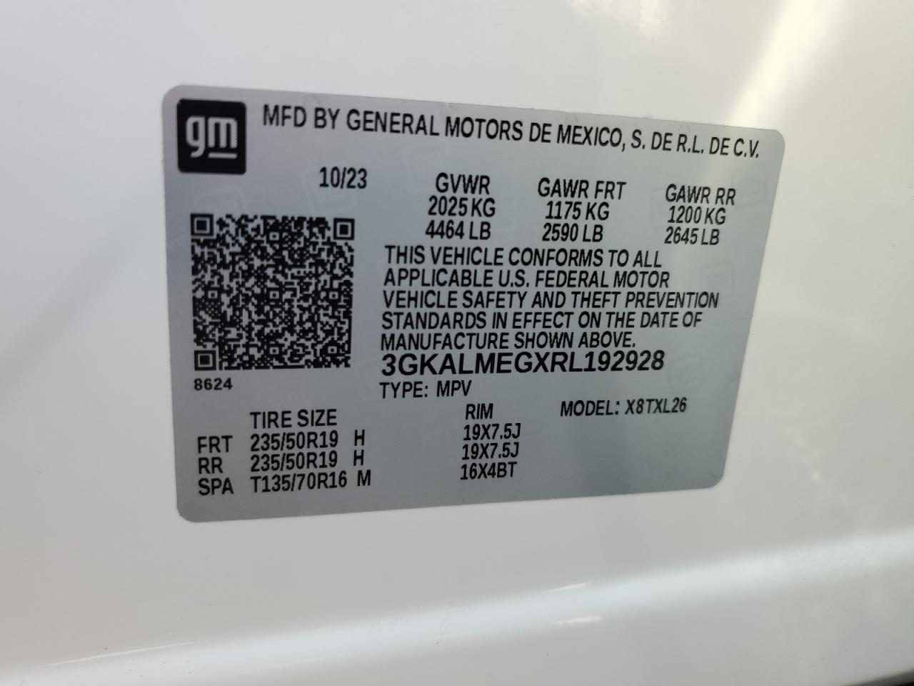 2024 GMC TERRAIN SLE VIN:3GKALMEGXRL192928