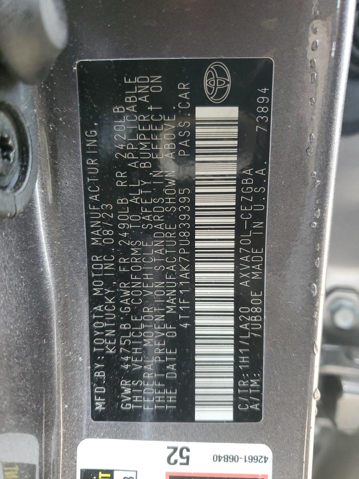 2023 TOYOTA CAMRY XLE VIN:4T1F11AK7PU839395