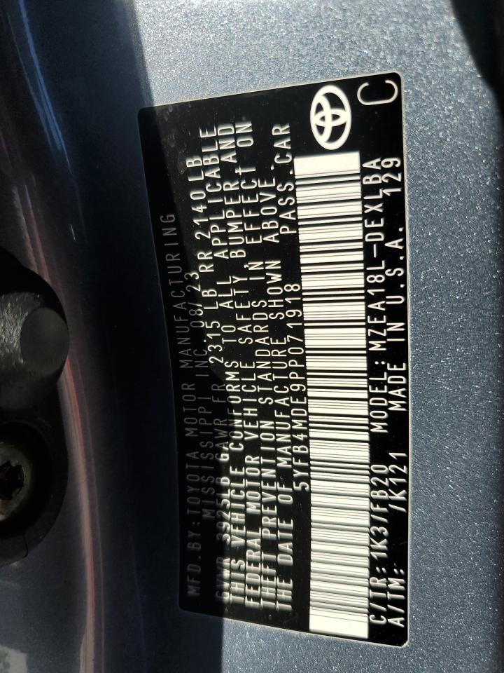 2023 TOYOTA COROLLA LE VIN:5YFB4MDE9PP071918