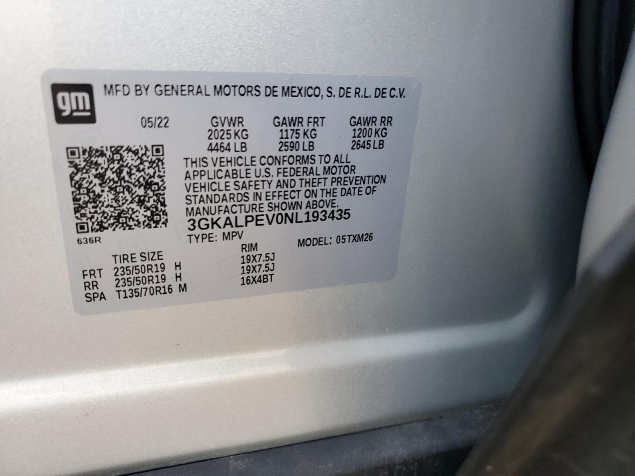 2022 GMC TERRAIN SLT VIN:3GKALPEV0NL193435