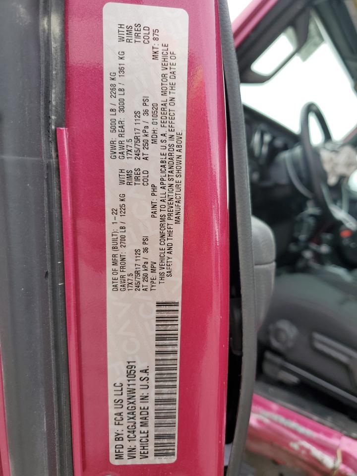 2022 JEEP WRANGLER SPORT VIN:1C4GJXAGXNW110591