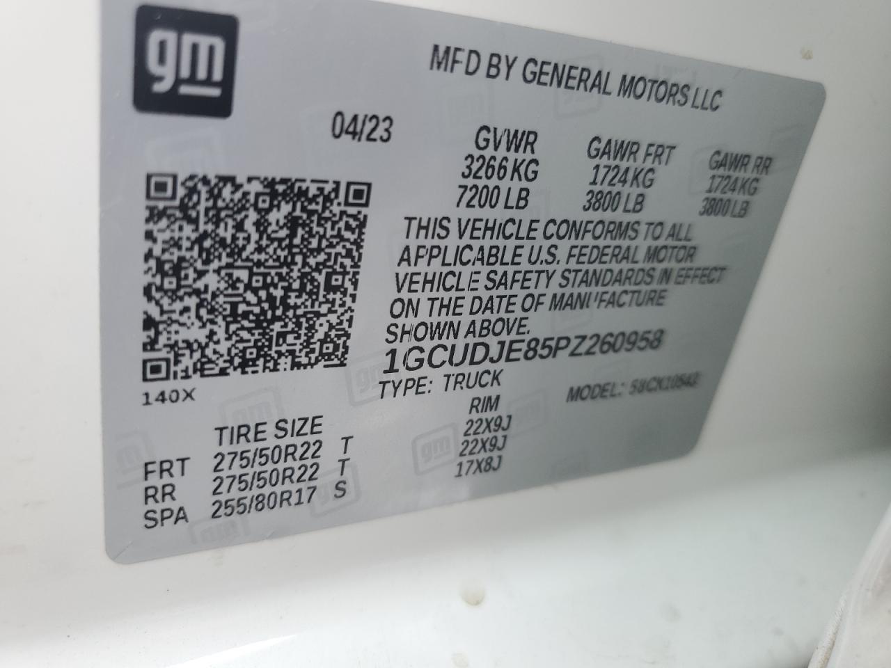 2023 CHEVROLET SILVERADO K1500 HIGH COUNTRY VIN:1GCUDJE85PZ260958