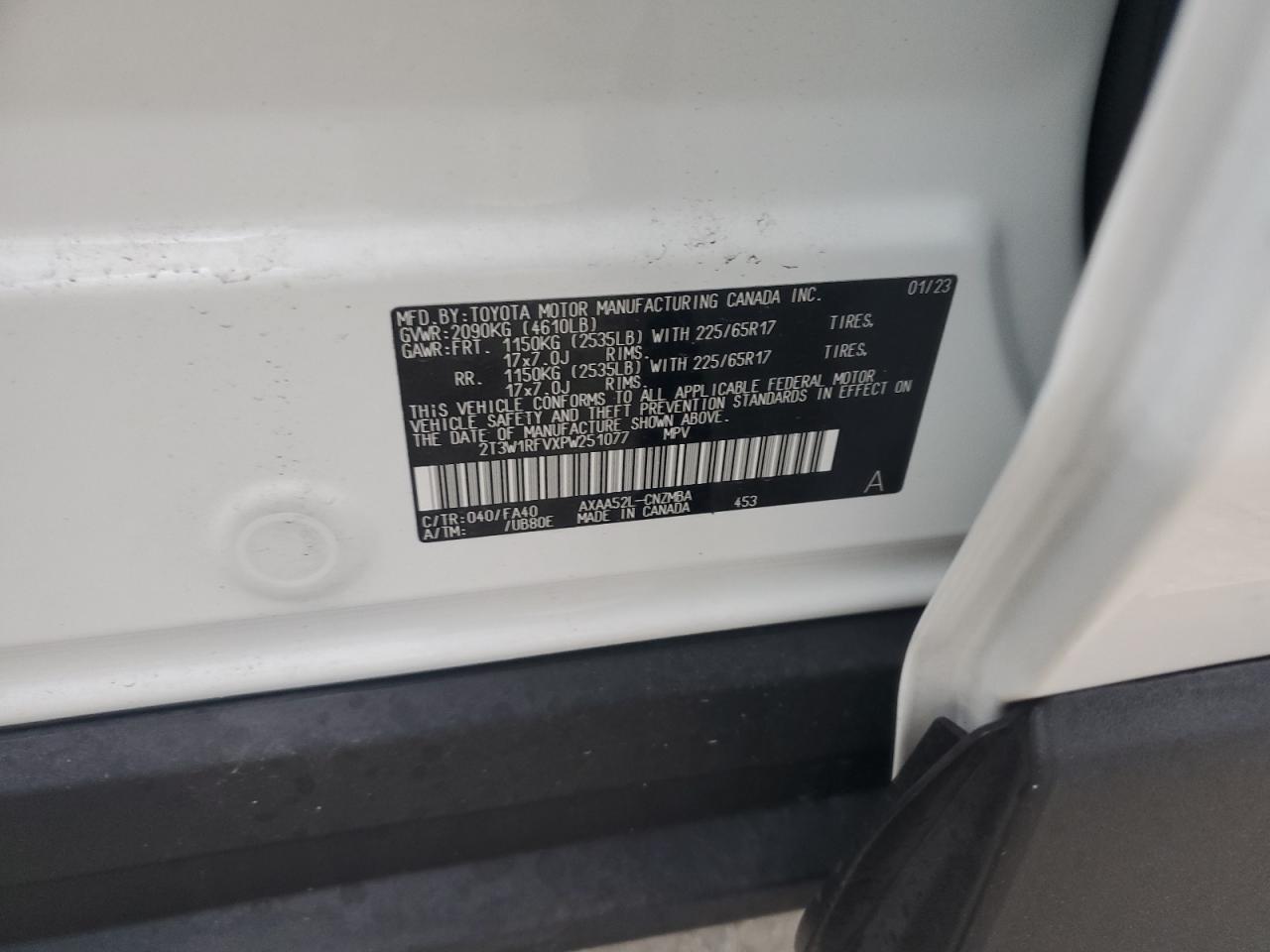 2023 TOYOTA RAV4 XLE VIN:2T3W1RFVXPW251077