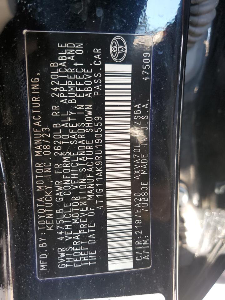 2024 TOYOTA CAMRY SE NIGHT SHADE VIN:4T1G11AK9RU190559