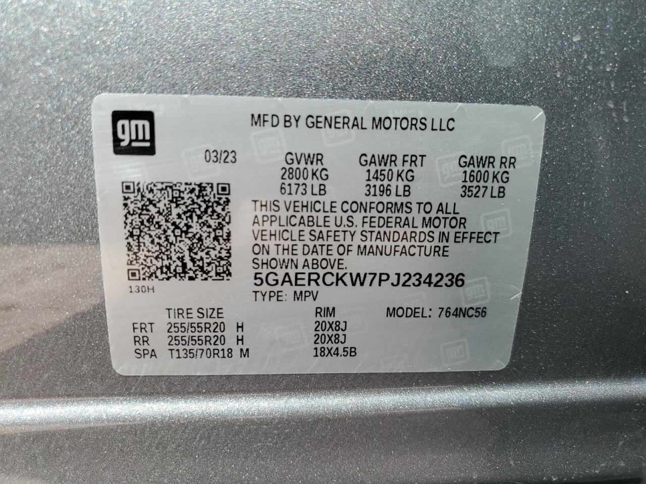 2023 BUICK ENCLAVE PREMIUM VIN:5GAERCKW7PJ234236