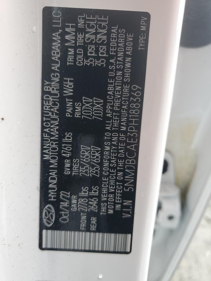 2023 HYUNDAI TUCSON SEL VIN:5NMJBCAE3PH188369