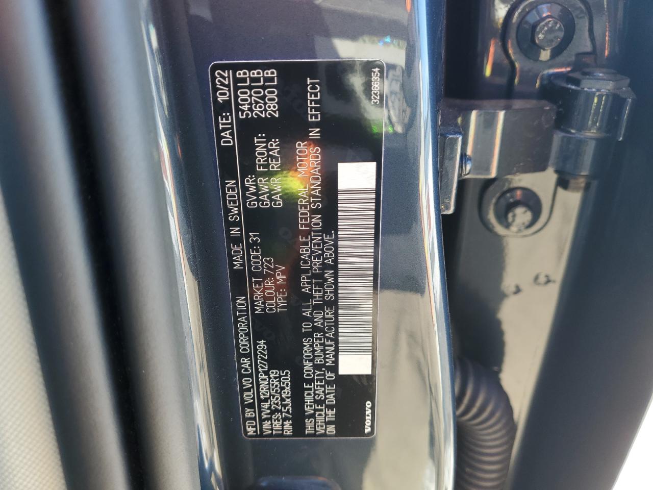 2023 VOLVO XC60 PLUS VIN:YV4L12RN0P1272294