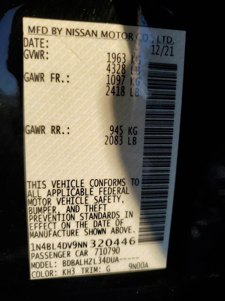 2022 NISSAN ALTIMA SV VIN:1N4BL4DV9NN320446
