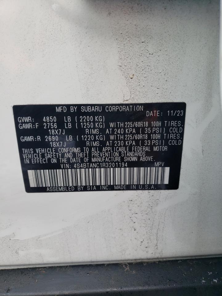 2024 SUBARU OUTBACK LIMITED VIN:4S4BTANC1R3201194