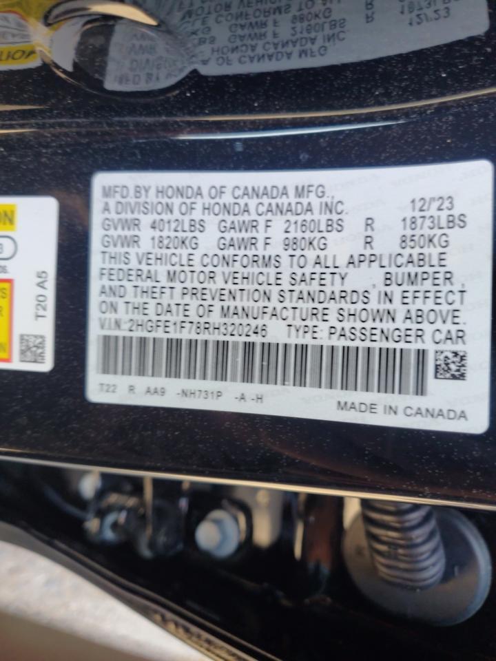 2024 HONDA CIVIC EX VIN:2HGFE1F78RH320246