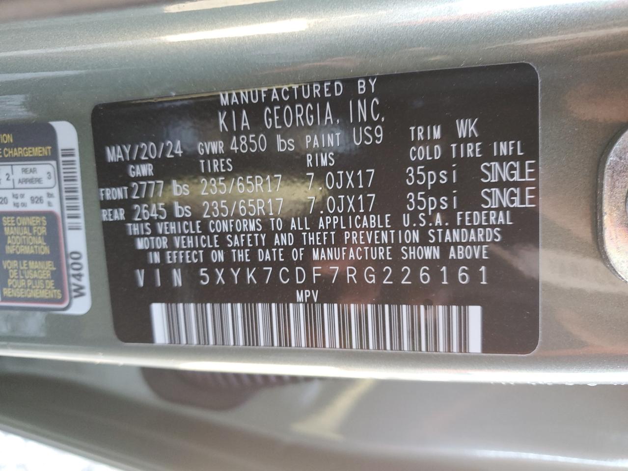 2024 KIA SPORTAGE X-PRO VIN:5XYK7CDF7RG226161