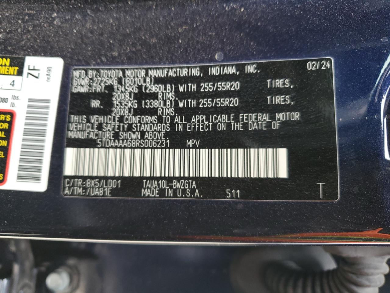 2024 LEXUS TX 350 BASE VIN:5TDAAAA68RS006231