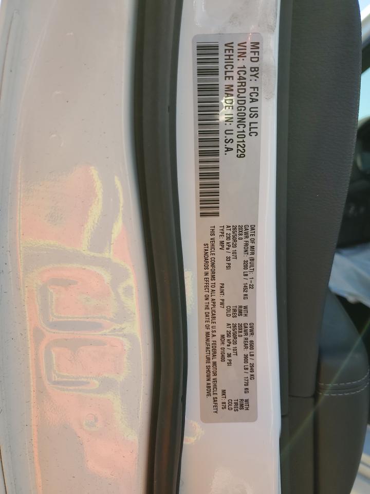 2022 DODGE DURANGO GT VIN:1C4RDJDG0NC101229