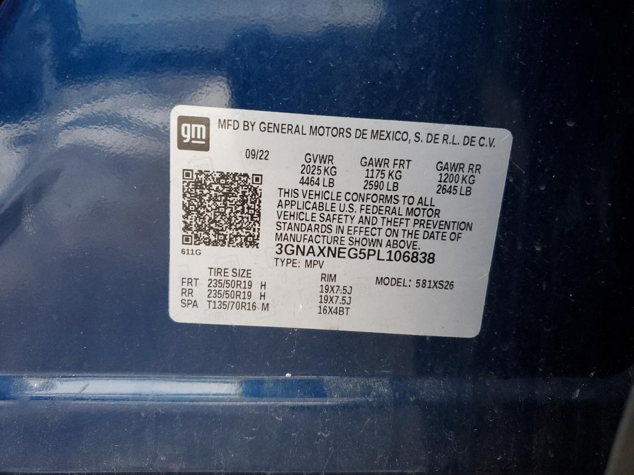 2023 CHEVROLET EQUINOX PREMIER VIN:3GNAXNEG5PL106838