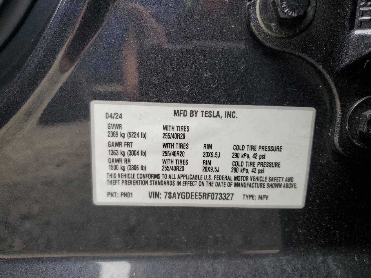 2024 TESLA MODEL Y  VIN:7SAYGDEE5RF073327