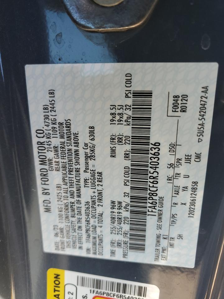2024 FORD MUSTANG GT VIN:1FA6P8CF6R5403636