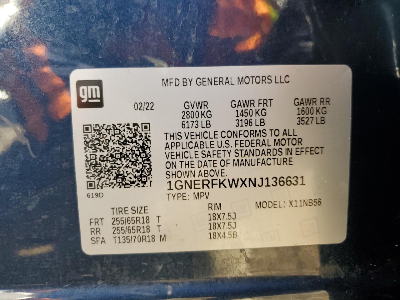 2022 CHEVROLET TRAVERSE LS VIN:1GNERFKWXNJ136631