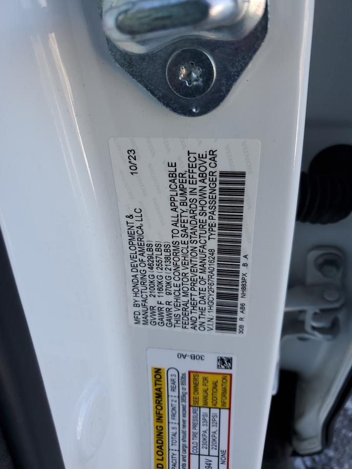 2024 HONDA ACCORD HYBRID EXL VIN:1HGCY2F67RA016248