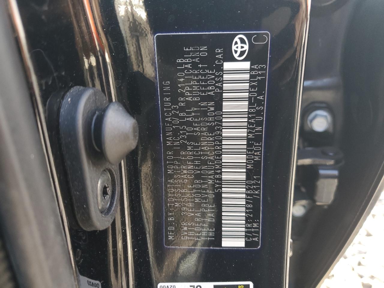 2024 TOYOTA COROLLA LE VIN:5YFB4MDE0RP093700