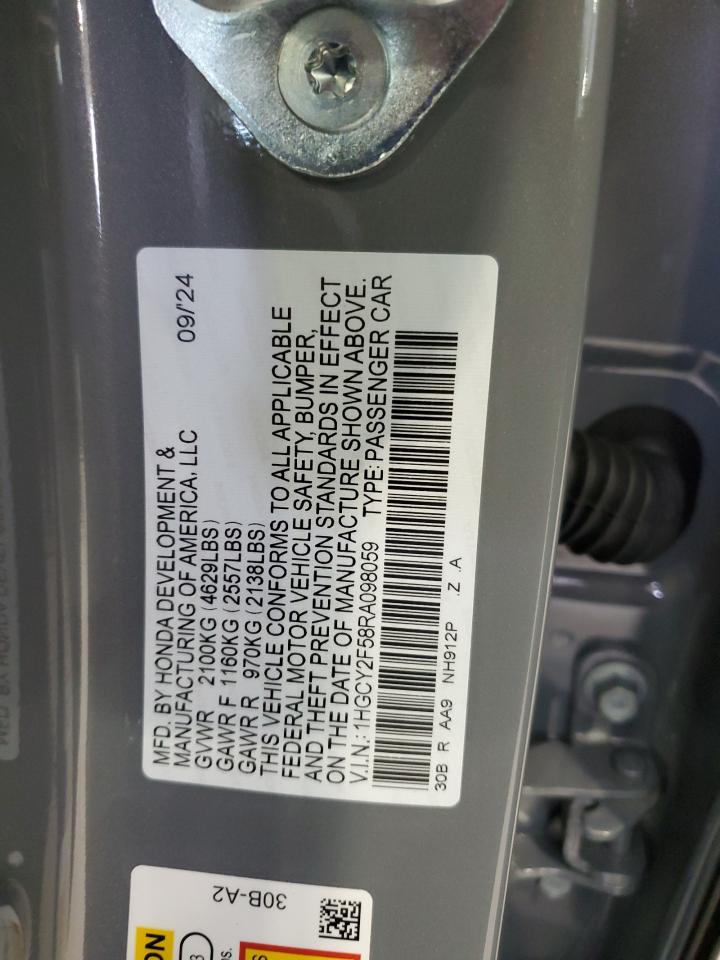 2024 HONDA ACCORD HYBRID SPORT VIN:1HGCY2F58RA098059
