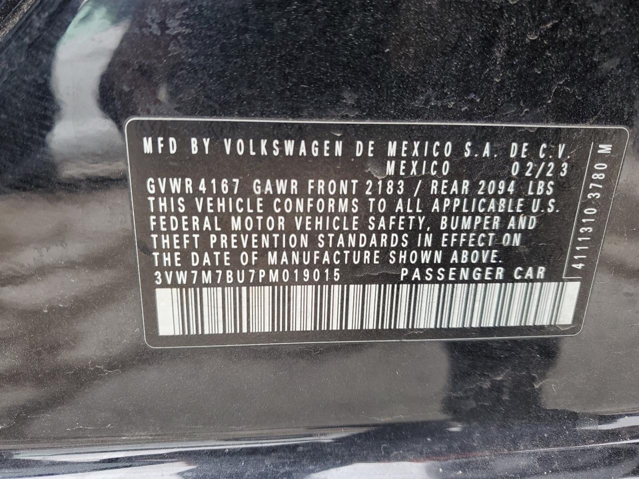 2023 VOLKSWAGEN JETTA SE VIN:3VW7M7BU7PM019015